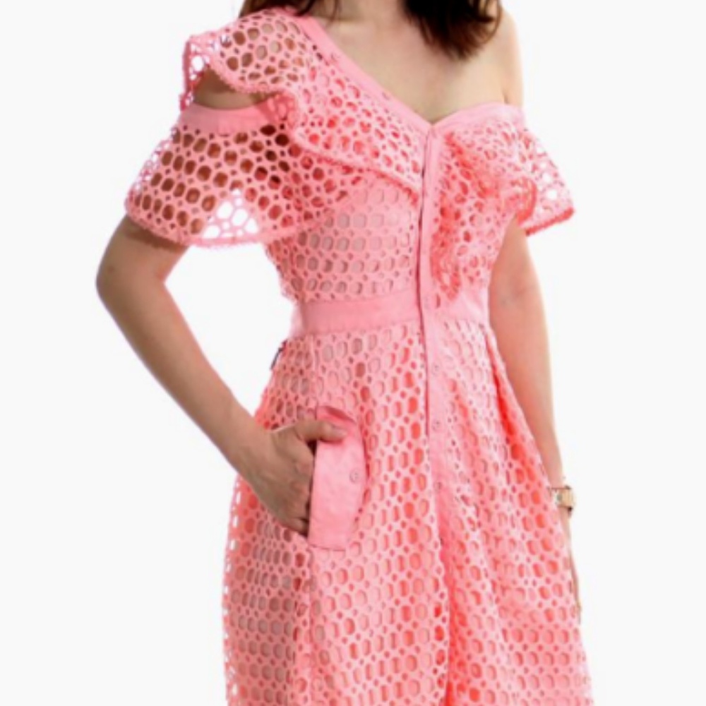 Pink Summer Mesh Portrait Dress